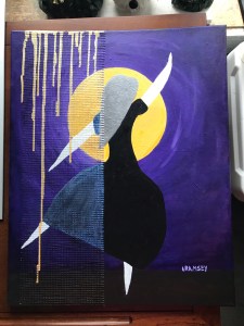 (c) Lisa Ramsey, In the Moonlight, 16” x 20” (W x H) acrylic/mixed media on canvas