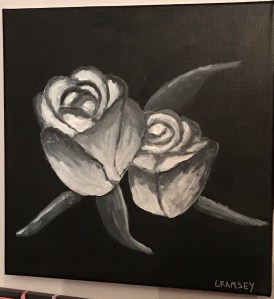 (c) 2018 Lisa Ramsey, B&W Roses, acrylic on canvas